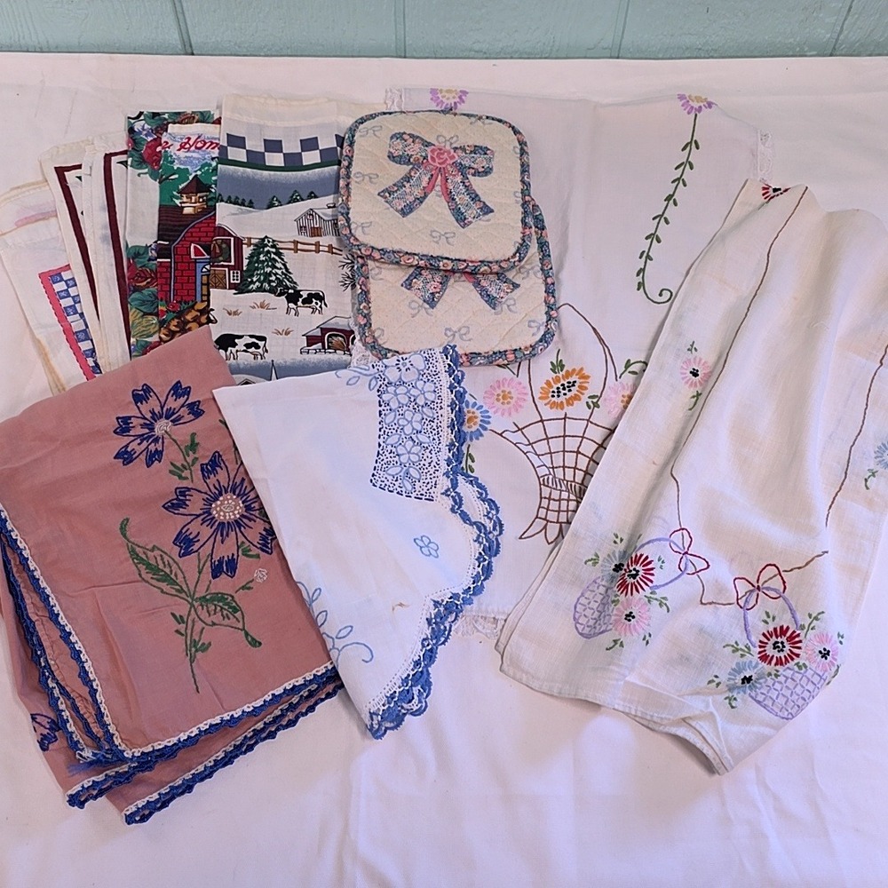 Unbranded Mixed Kitchen Linen Multicolor Vintage Floral Farmhouse Craft Cutters